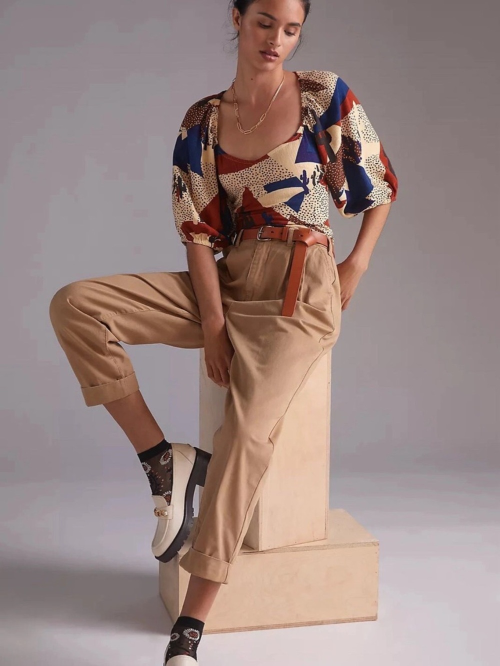 Anthropologie The Odell’s Cactus Geo Print Linen Blouse Women’s Medium